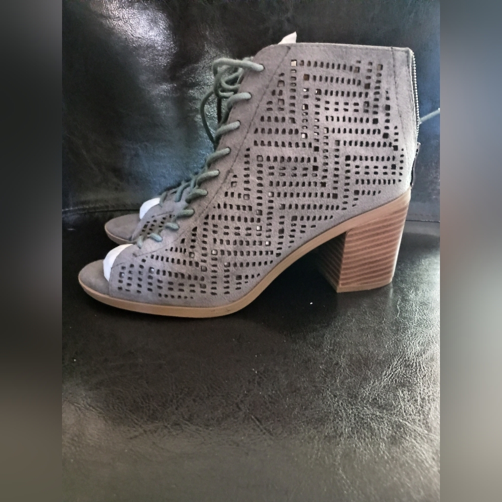Gray Peep-Toe Ankle Boots